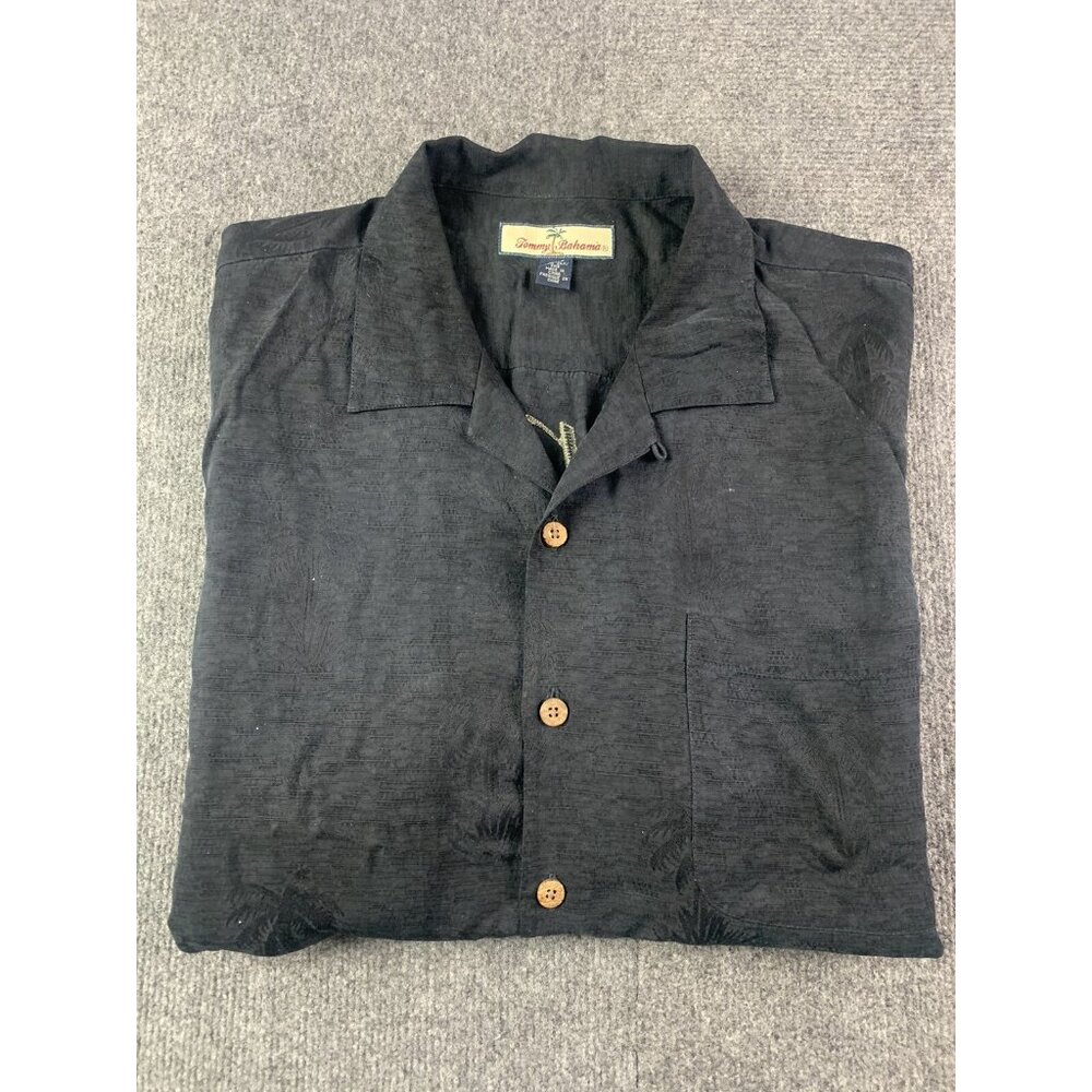 Tommy Bahama Mens 100% Silk Short Sleeve Shirt Liquid Asset Size XL Black